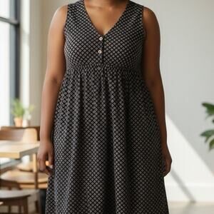 1990's Fads Corduroy Button Up Sleeveless Empire Waist Midi Dress Pocket Size M